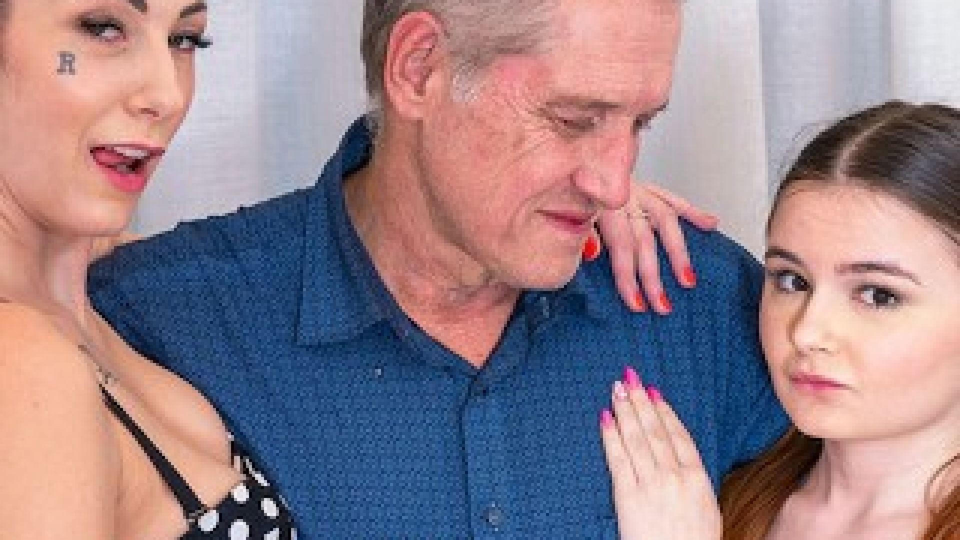 Grandpa fucks both beautiful young babes and they give him the best deepthroat blowjob ever